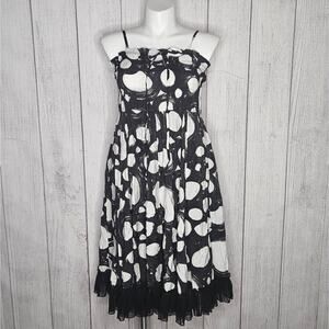 Kaidal French Design Midi Black & White Polka Dot Dress with Skirt Ties